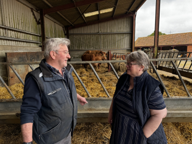 Therese Coffey with Farmer and his Cows